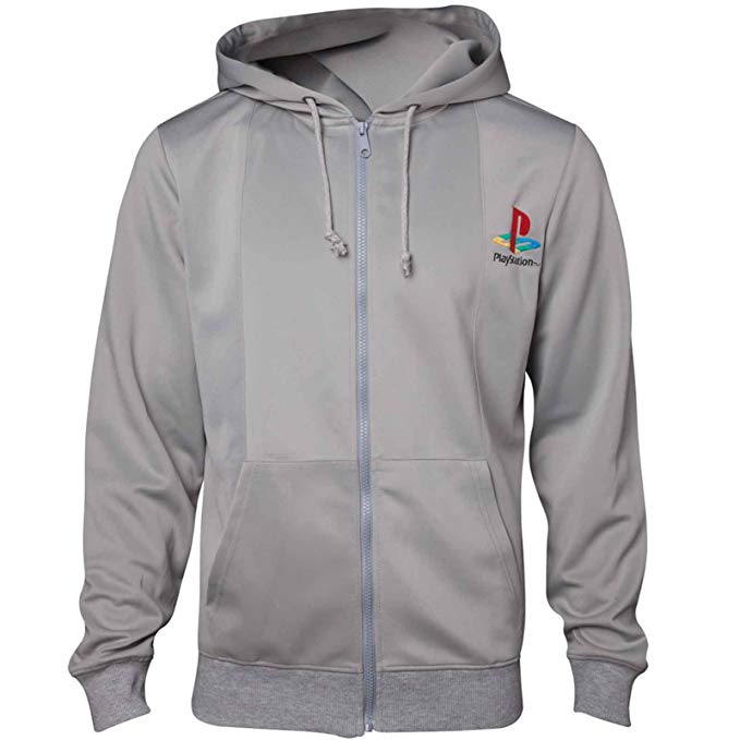 Playstation Hoodie Ps1 Retro Gamer Console Official Mens Grey Zipped