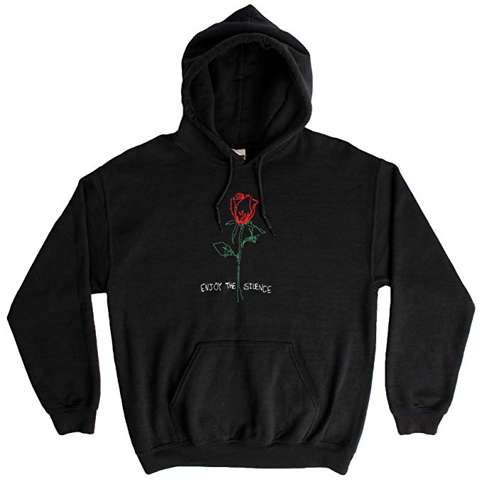 Enjoy The Silence Rose Embroidered Black Graphic Hoodie