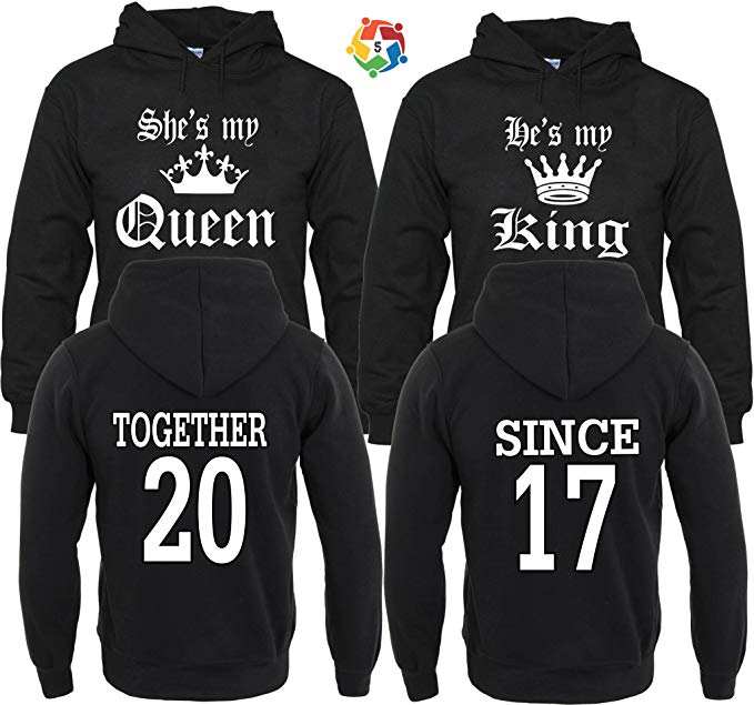 Arts & Designs She's My Queen His My King Together Since Couple Matching Hoodies Pull Over