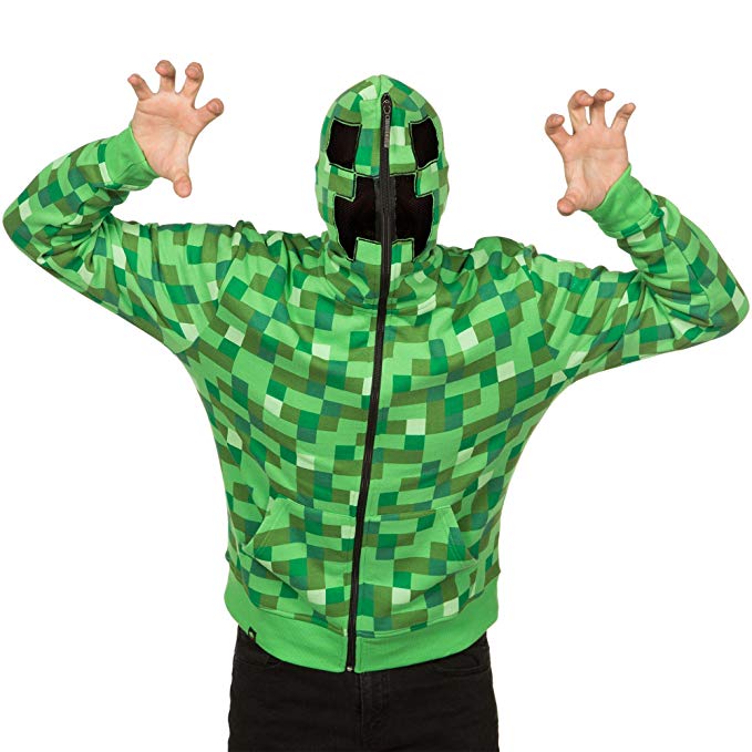 JINX Minecraft Men's Creeper Premium Zip-Up Hoodie