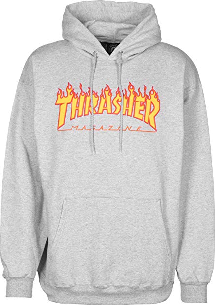 Thrasher Skateboard Magazine Flame Logo Hooded Sweatshirt (Grey)